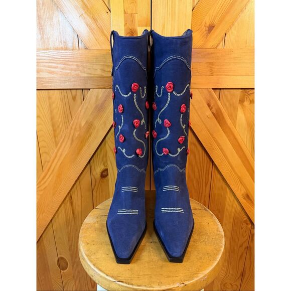 Larroudé Paloma Boot In Navy Suede Size 7.5 - Picture 2 of 8